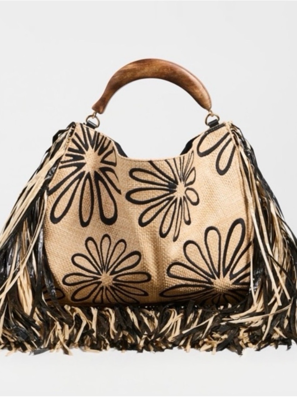 FARM Rio Natural Raffia Mini Bag with Black Floral Print - Picture 10 of 10
